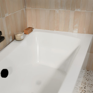 Pack Baignoire Asymétrique Gauche 160x85x54 cm avec Tablier recoupable - Blanc Brillant - MARINA