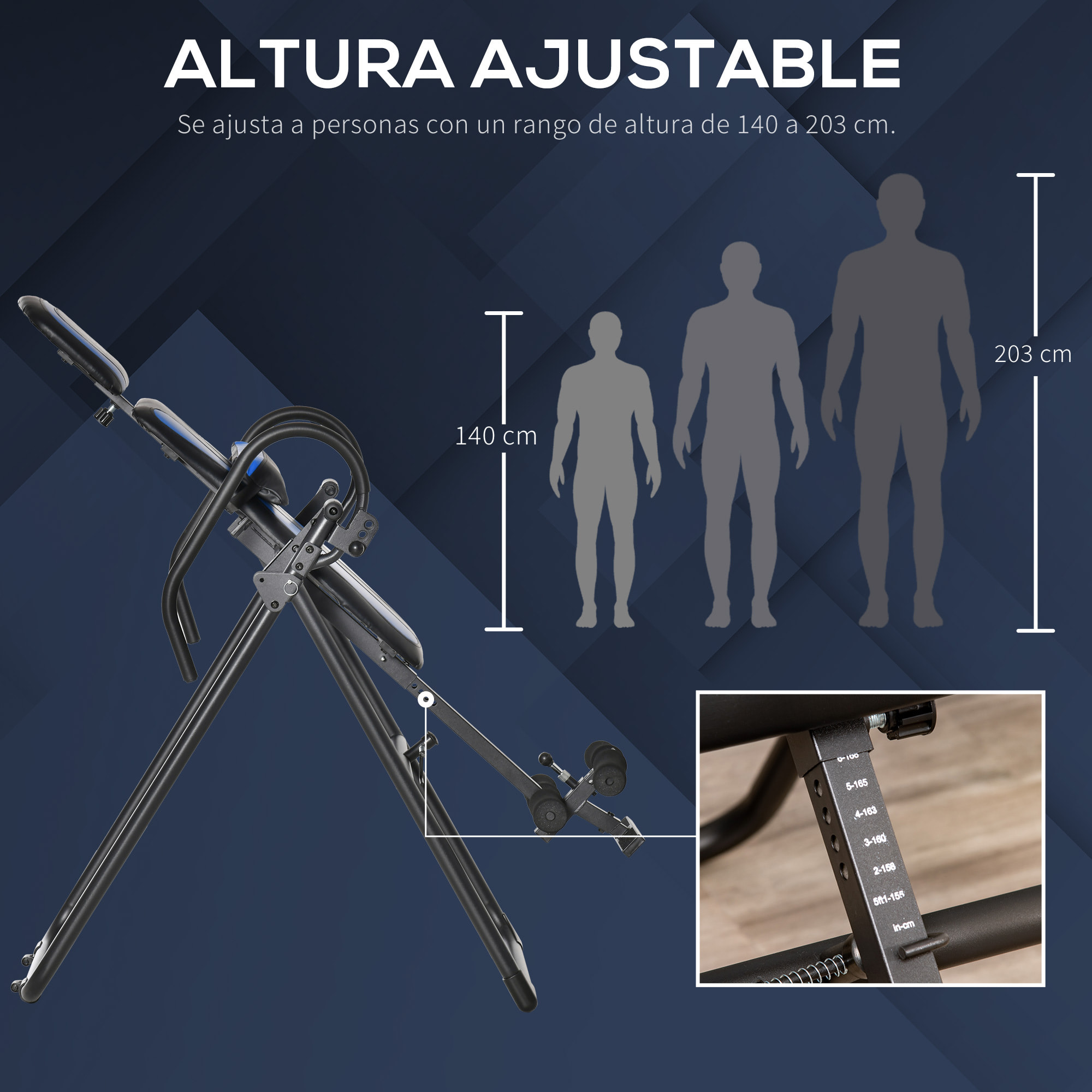 HOMCOM Tabla de Inversión Plegable con Ruedas, Altura Ajustable 140-203 cm, Banco de Inversión con Cinturón de Seguridad y Soporte de Lumbar, para Aliviar Espalda y Mejorar la Circulación