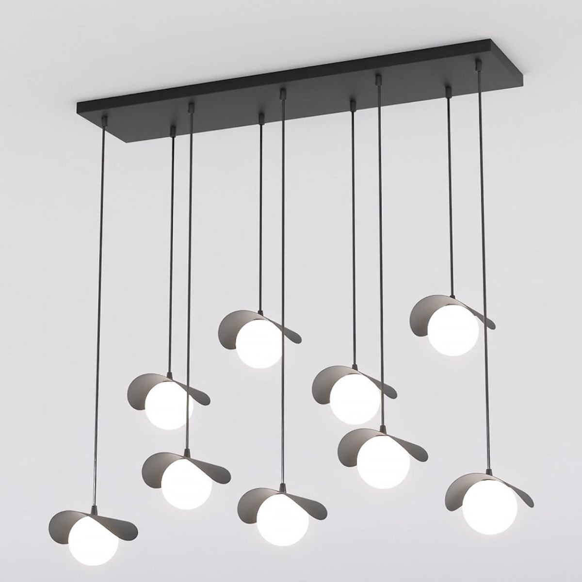 Lampada a sospensione Ritual 9 in acciaio nero e vetro
