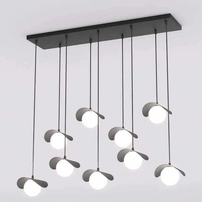 Lampada a sospensione Ritual 9 in acciaio nero e vetro