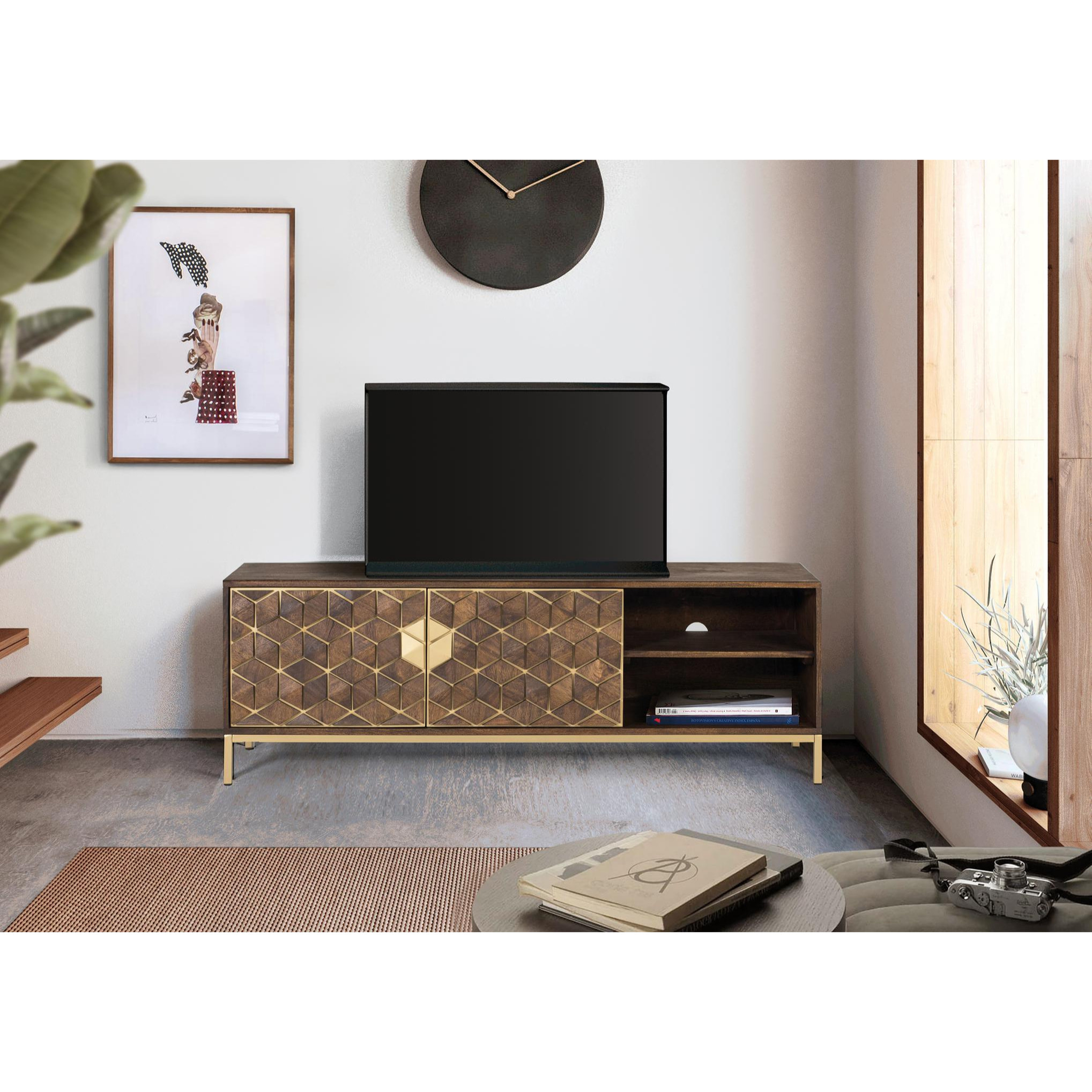 Mueble TV de Madera de Mango 145 Cm Estilo Rústico Moderno