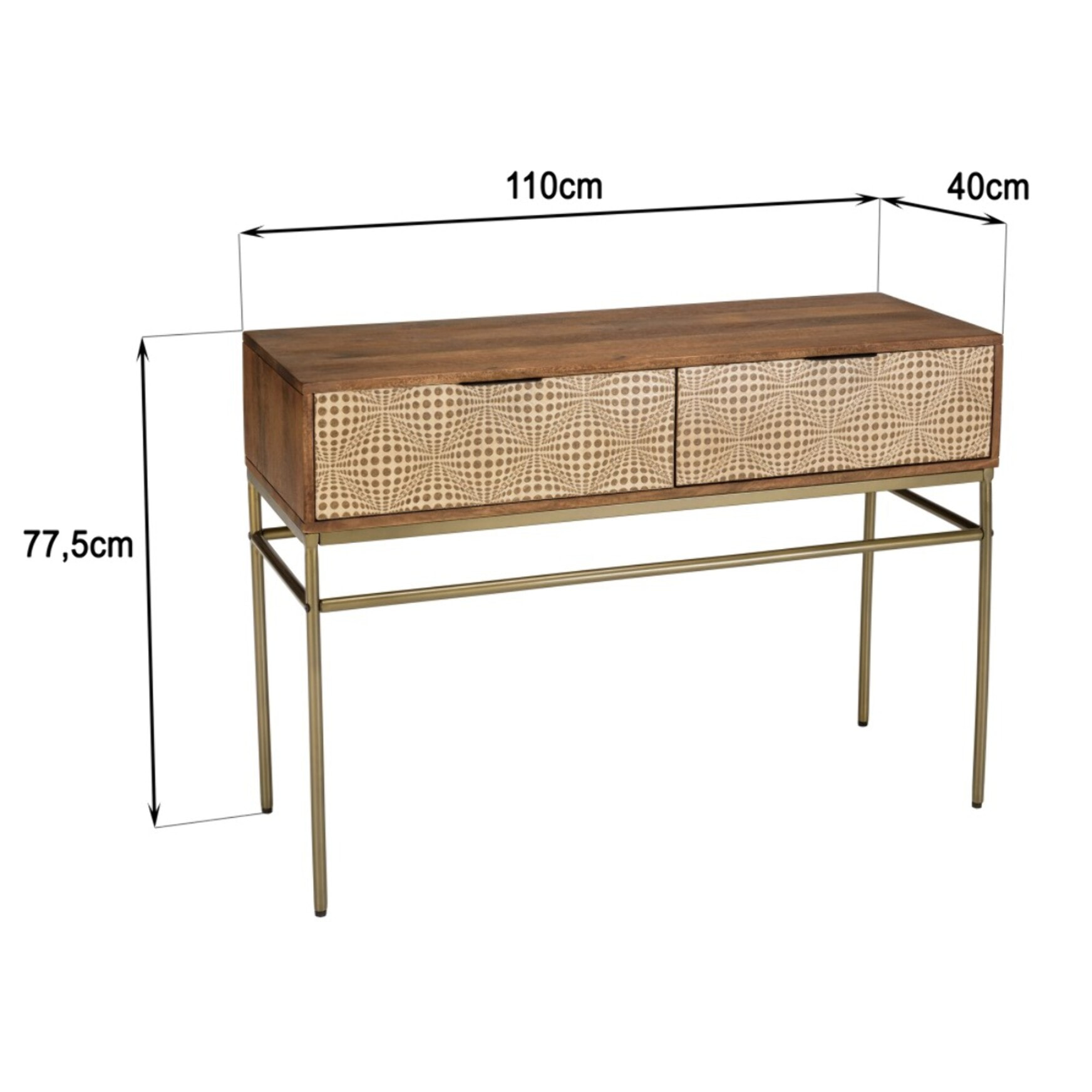ALIX - Console en bois de manguier 2 tiroirs motifs ethniques