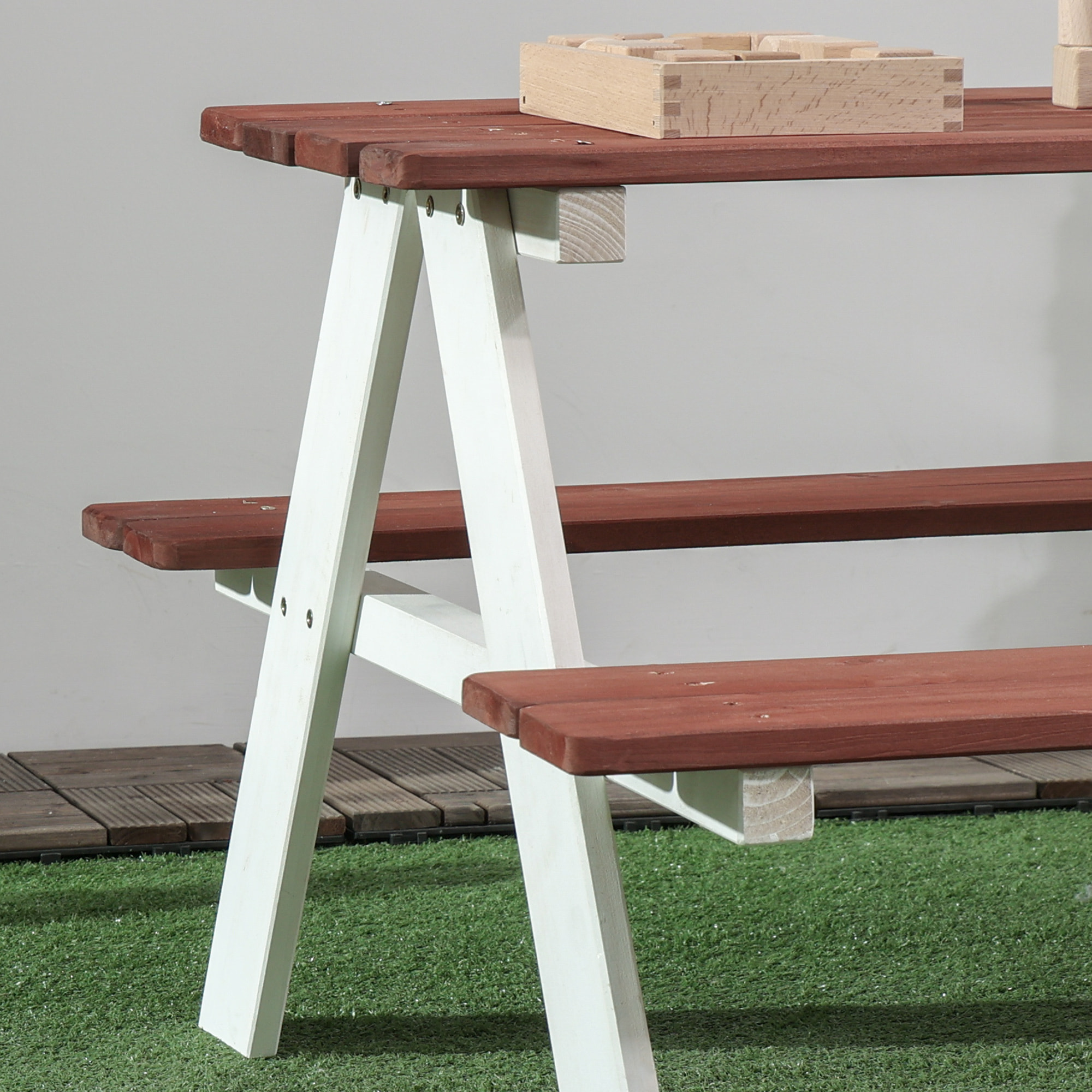 Juego de Mesa y 2 Bancos Infantiles de Madera Mesa de Picnic para Niños de 3-8 Años para Jardín Patio Terraza 89x79x50 cm Marrón