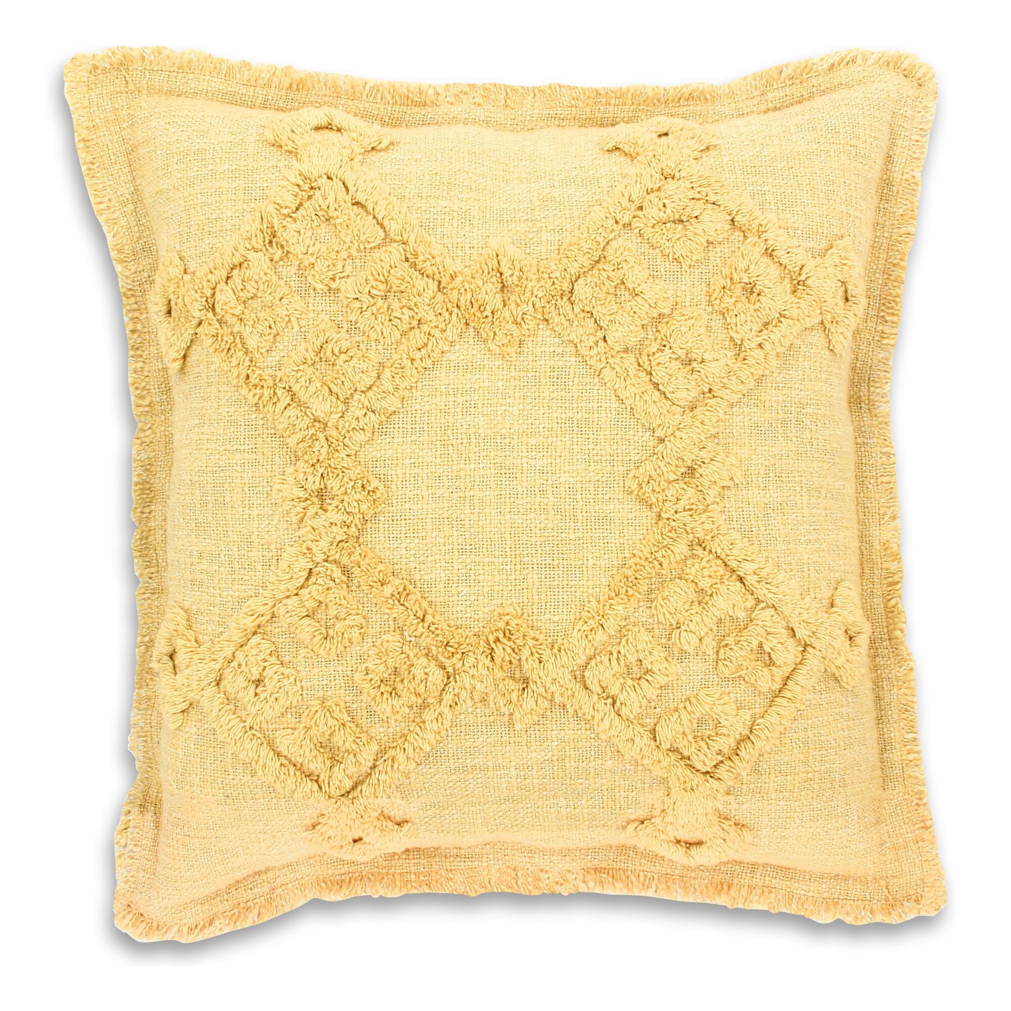 Coussin en coton jaune avec franges 45cm  CANDIDO