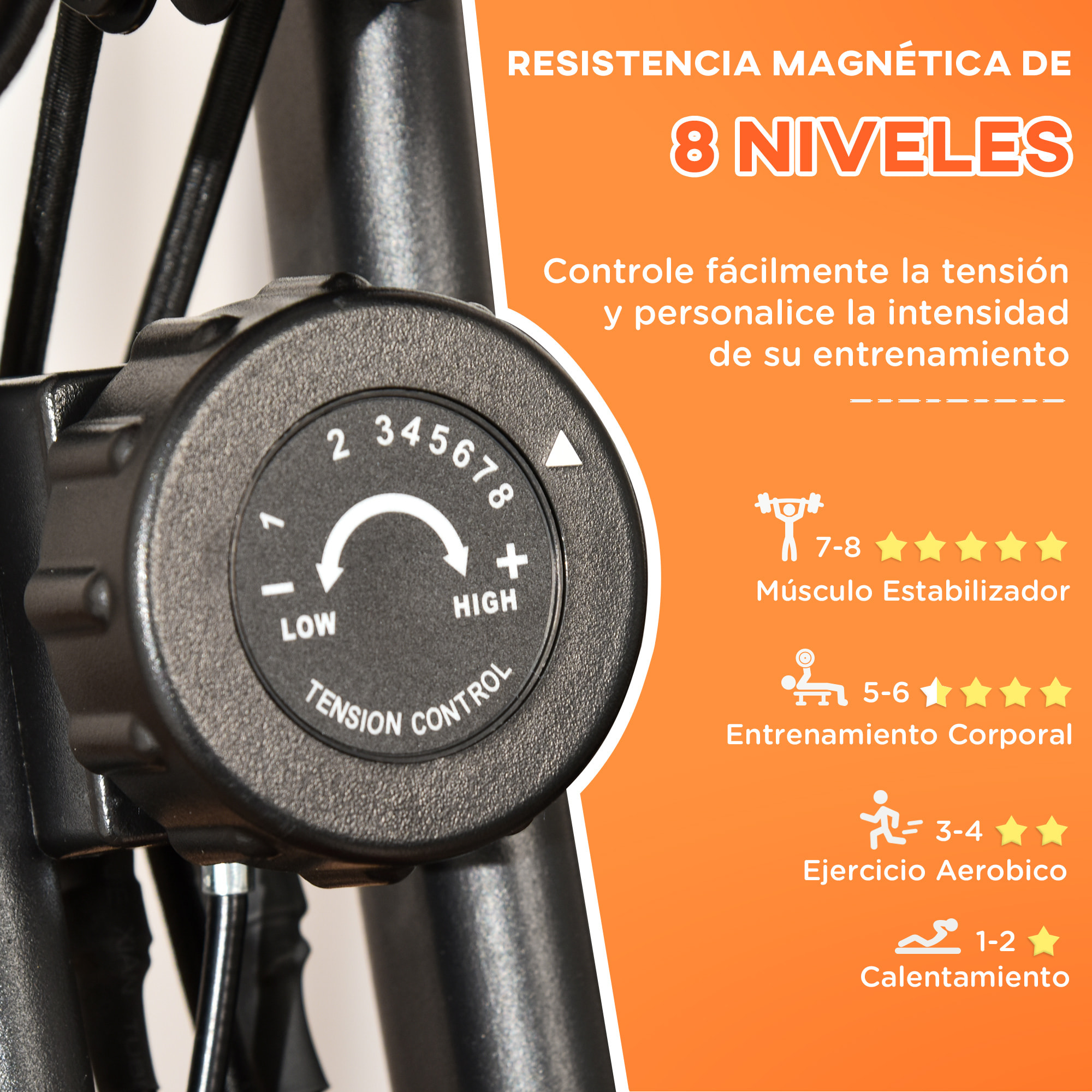 Bicicleta Estática Plegable 3 en 1 con Respaldo y 8 Niveles Resistencia Magnética, Bicicleta Estática para Casa Ajustable con Monitor LCD Volante Banda Sensor de Pulso Soporte de Teléfono Rojo