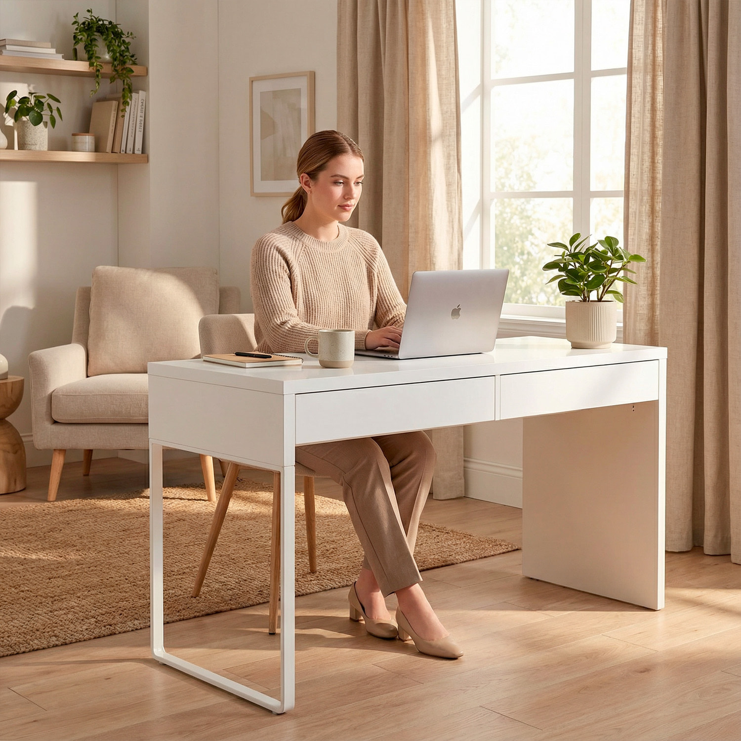 Scrivania Ufficio Home Office Studio Design Moderno Tavolo Lavoro Computer Cassetti Arredo Casa Professionale Ampia Superficie 138 x 50 x 75 Cm Bianco