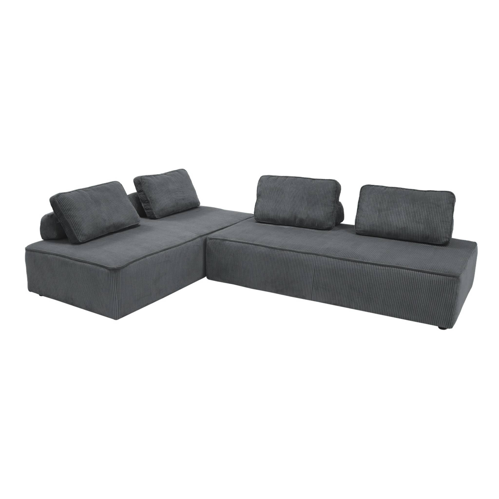 Lot de 2 chauffeuses LAO 2 places pour canapé modulable velours côtelé gris foncé. L 180 x P 90 x H 78cm