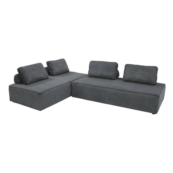 Lot de 2 chauffeuses LAO 2 places pour canapé modulable velours côtelé gris foncé. L 180 x P 90 x H 78cm