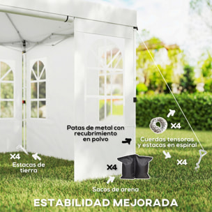 Carpa Plegable 3x3 m, Pop-up, con 4 Laterales Extraíbles, Cenador de Jardín con UPF50+, Bloqueo Central, Altura Ajustable, Bolsa de Transporte, Sacos Arena, Gazebo para Exterior, Blanco