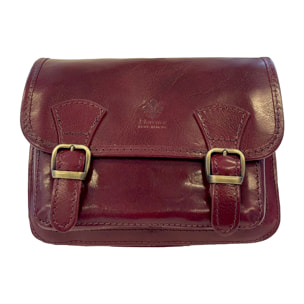 Borsa a Tracolla in Pelle da Donna, Tracolla Vintage con Doppia Fibbia e Chiusura Magnetica