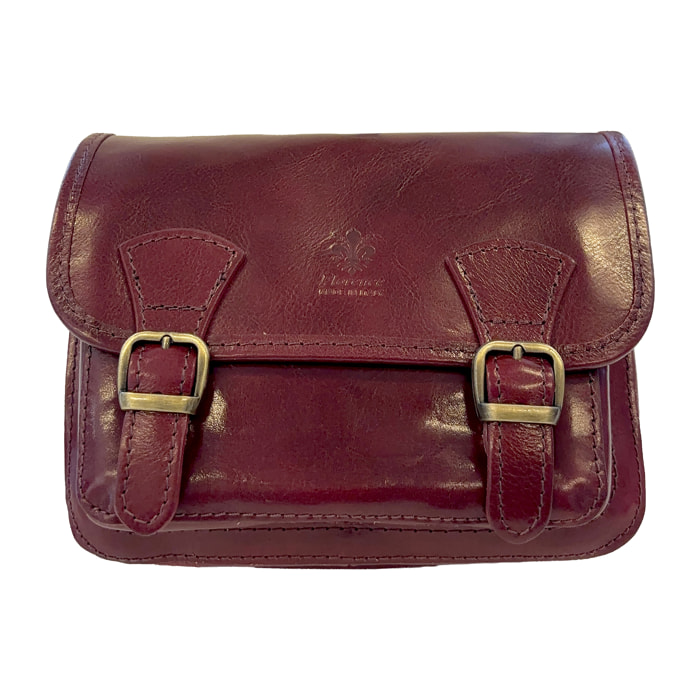 Borsa a Tracolla in Pelle da Donna, Tracolla Vintage con Doppia Fibbia e Chiusura Magnetica