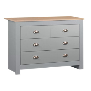 Credenza grigia con 4 cassetti con top in legno 100x70x40 cm