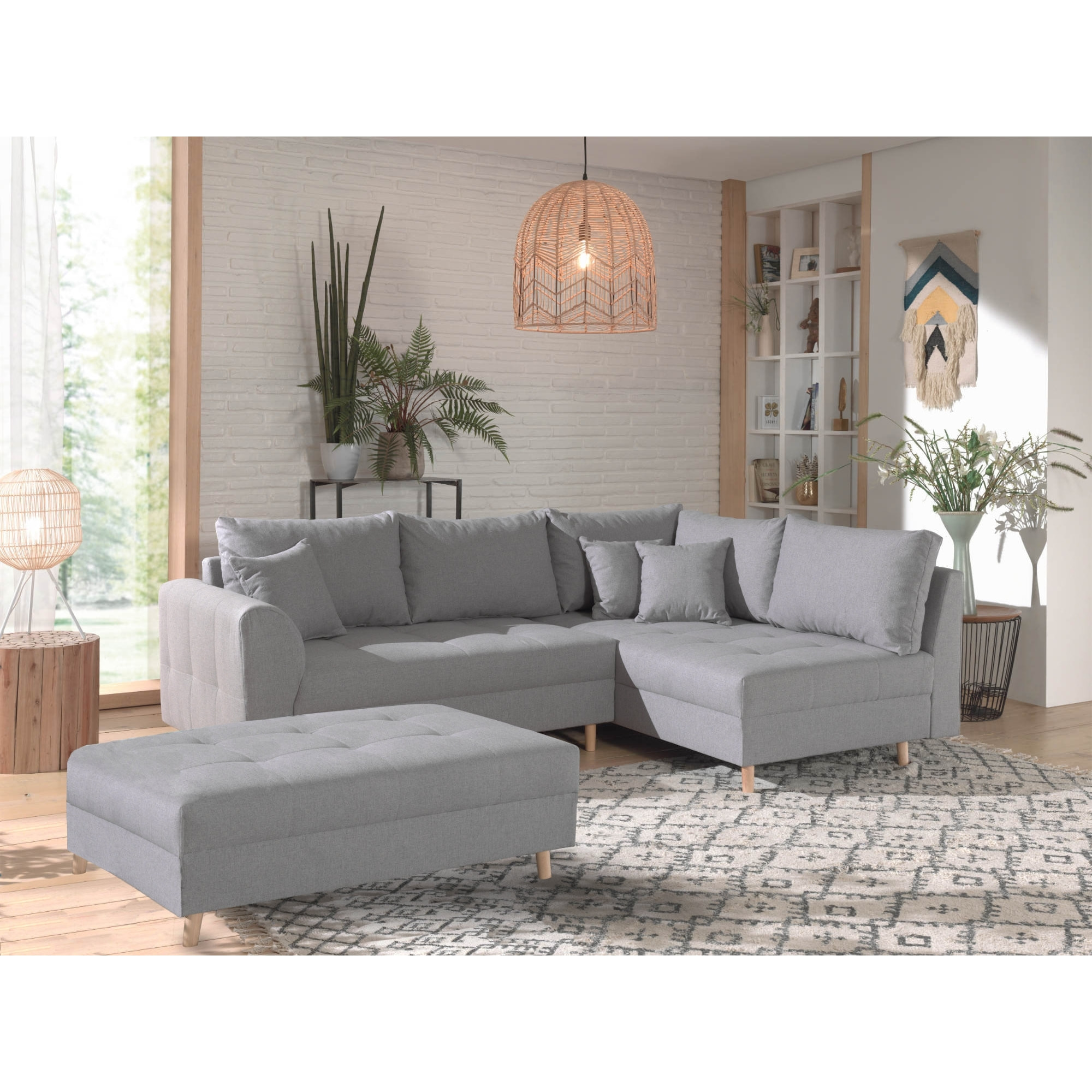 Rune - canapé d'angle - avec pouf d'appoint - 4 places - style scandinave - droit - Gris clair