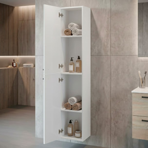 Mobile Bagno Sospeso Armadietto A Colonna Armadio Pensile Sospesa 2 Ante 4 Ripiani Elegante Minimal 30 x 25.5 x 150 cm Bianco Lucido Laccato