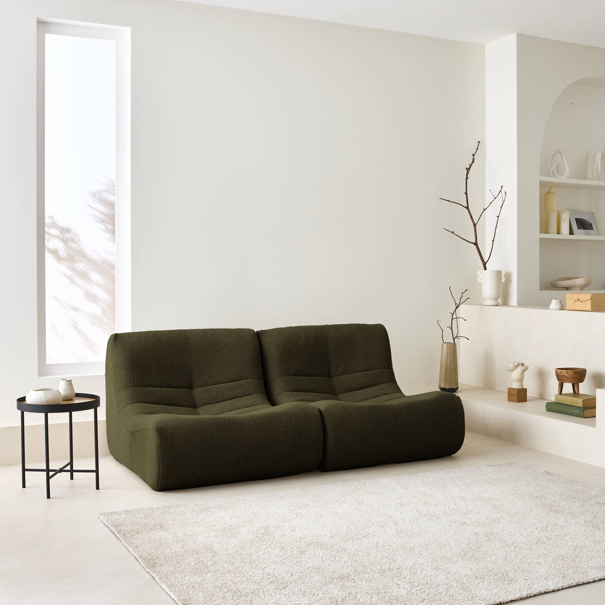 Lot de 2 fauteuils chauffeuses en bouclette texturée kaki style contemporain 1 place