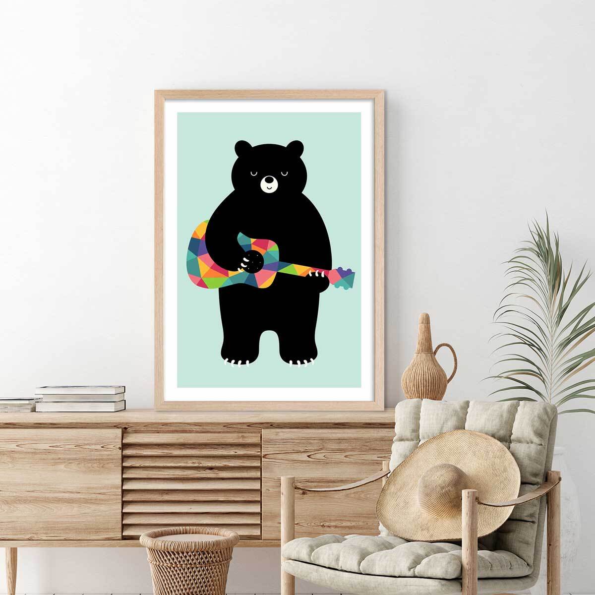 Affiche  rock and roll bear Affiche + cadre en bois - Chêne