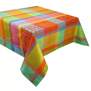 Nappe pur coton motif jacquard multicolore orange Mille wax creole