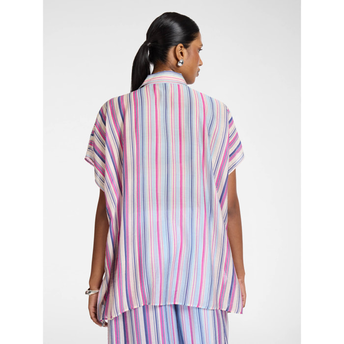Elena Mirò - Camicia oversize misto lyocell a righe - Blu