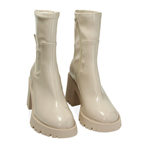 Ankle boots panna in naplak, tacco 8,5 cm