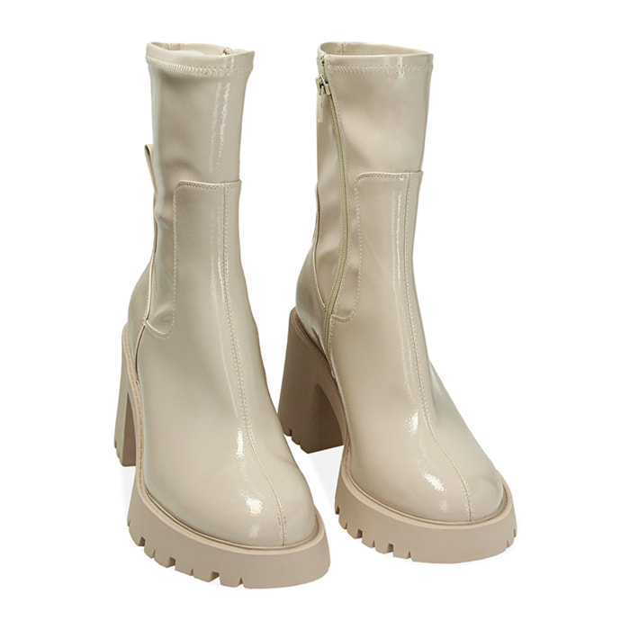 Ankle boots panna in naplak, tacco 8,5 cm