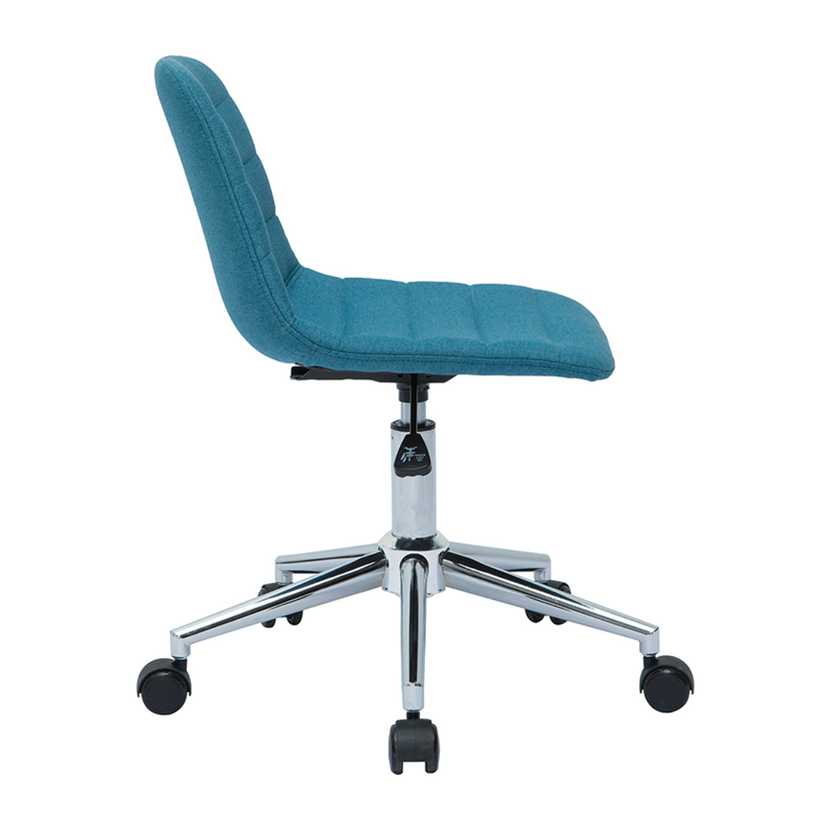 Chaise de bureau à roulettes design en tissu bleu canard et acier chromé SAURY