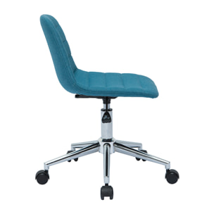 Chaise de bureau à roulettes design en tissu bleu canard et acier chromé SAURY