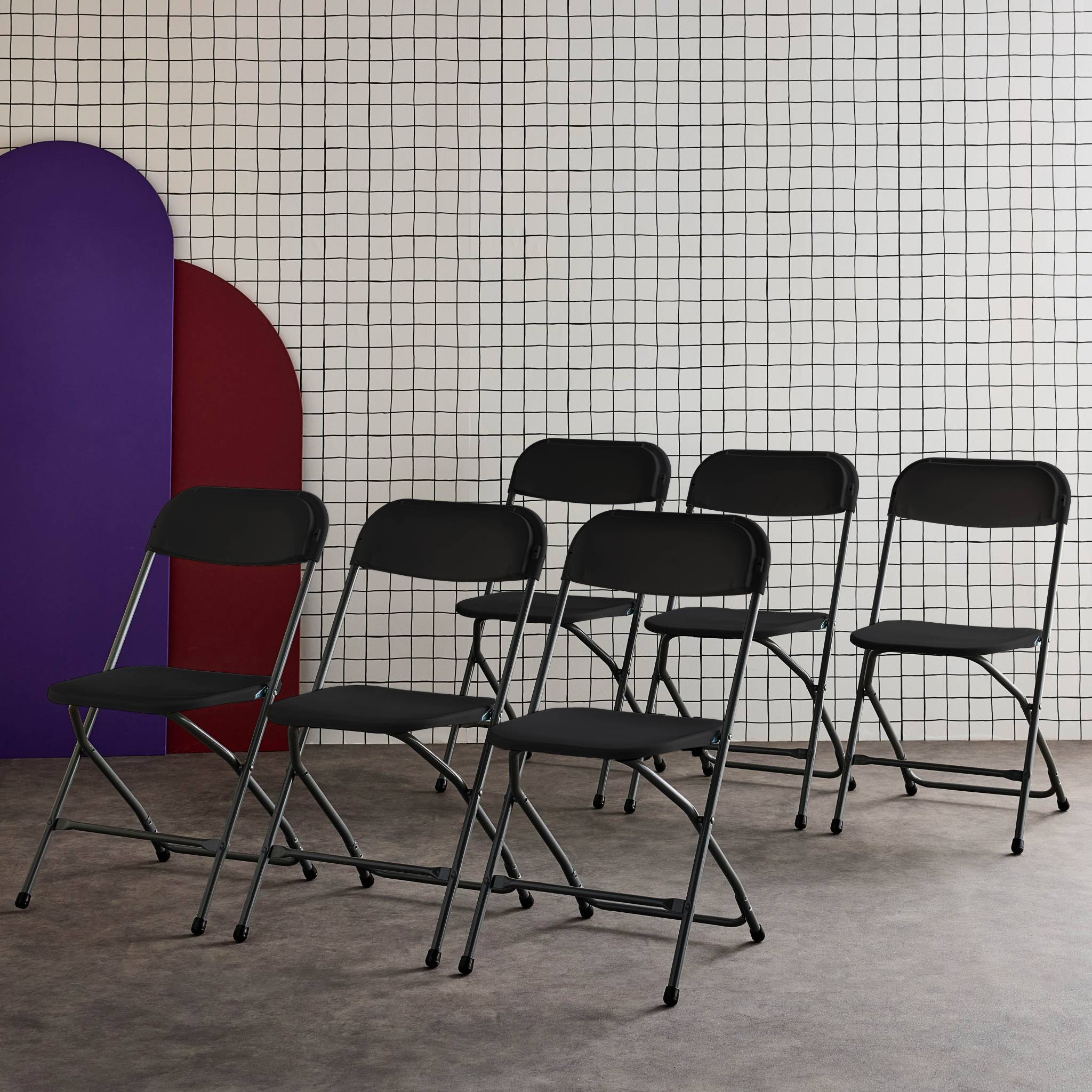 Chaises de réception pliantes – Fiesta – 6 chaises d'appoint en plastique gris foncé et métal