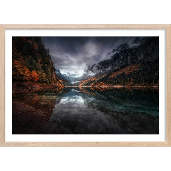 Affiche lacs en Autriche Affiche + cadre en bois - Chêne
