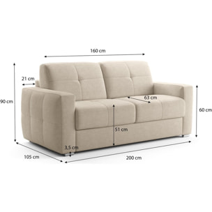 Canapé capitonné convertible 3 places en tissu chenille - ouverture express - CASSIAN