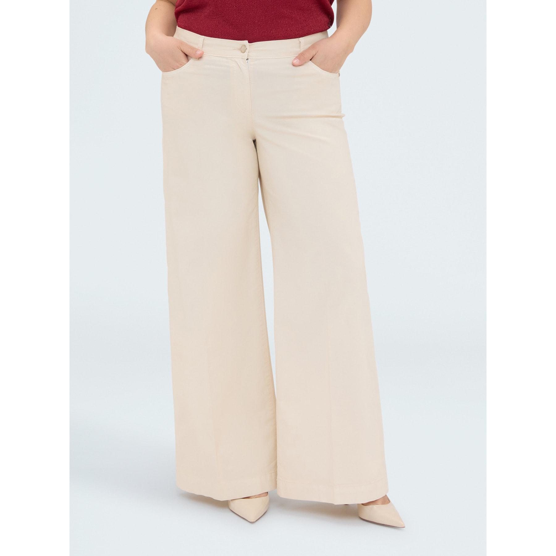 Fiorella Rubino - Pantaloni Wide Leg in cotone leggerp - Beige