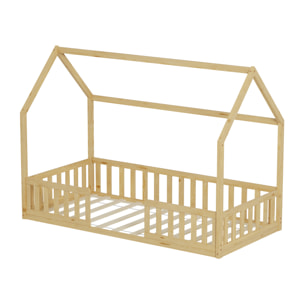 Lit Cabane Nid enchanté 90 x 190 cm, Couleur Bois, Bois de Pin naturel, Barrières latérales de sécurité, Favorise l'imagination