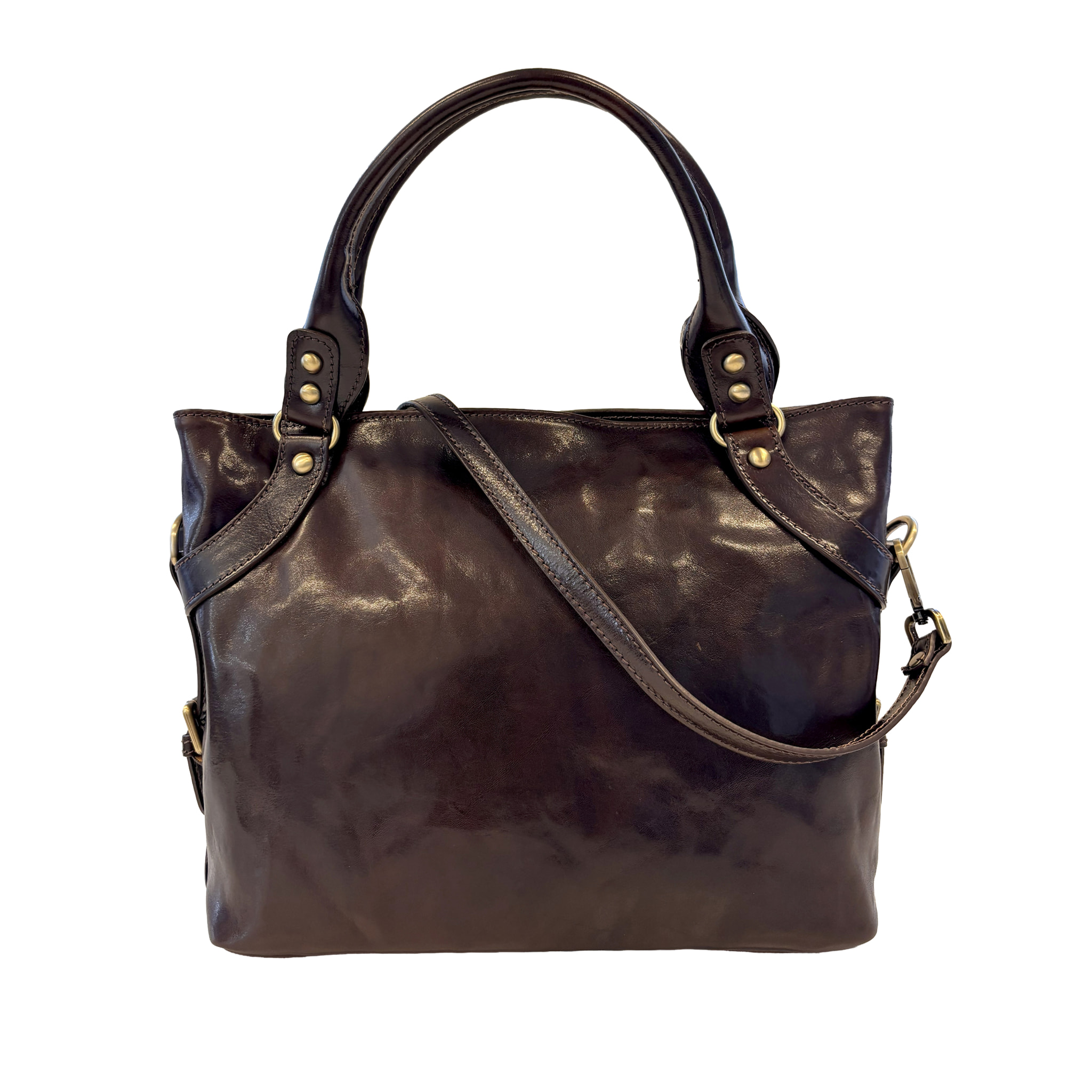 Borsa a Spalla Borsa Shopper da Donna in Pelle Lucida con Tracolla Removibile