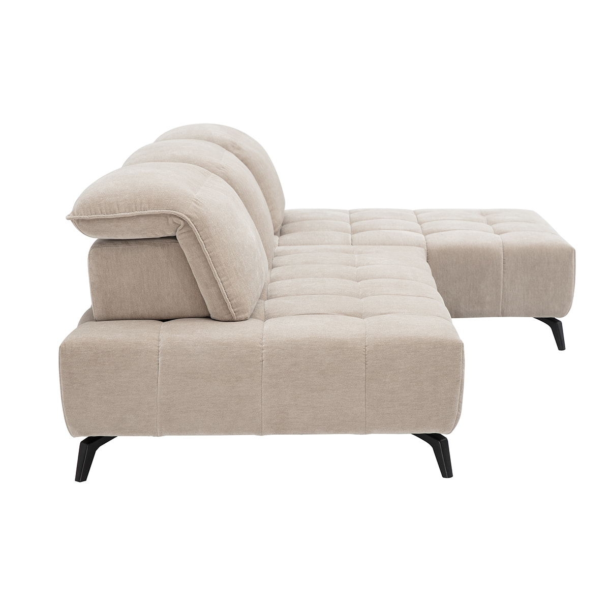 Canapé modulable 4 places avec têtières ajustables en tissu effet velours taupe et métal noir OLMO
