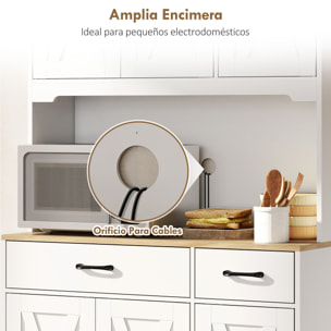 Alacena de Cocina Alta, Mueble Auxiliar de Cocina, con 6 Puertas, Encimera Abierta para Microondas, 2 Cajones, Estantes Ajustables, Orificio para Cable, 94x39,5x175,2 cm, Blanco