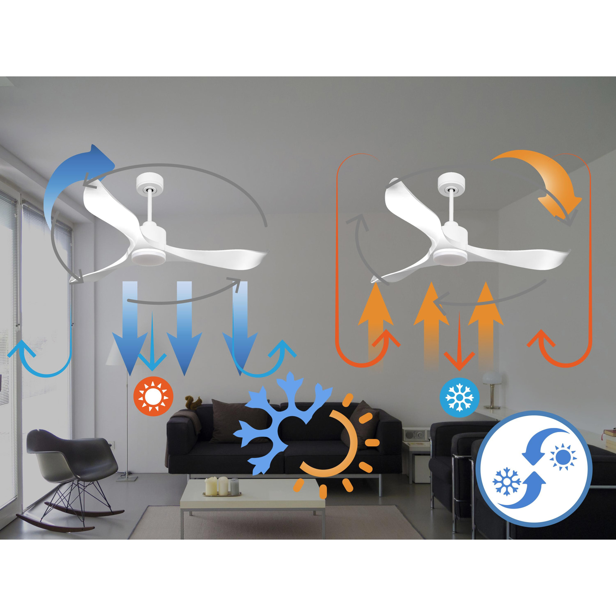 Ventilateur de plafond Réversible  Thermostat Dimmable Wifi Moteur à courant continu Toits en pente Télécommande Lumière à trois tons Adaptateur 2/3 Lames
