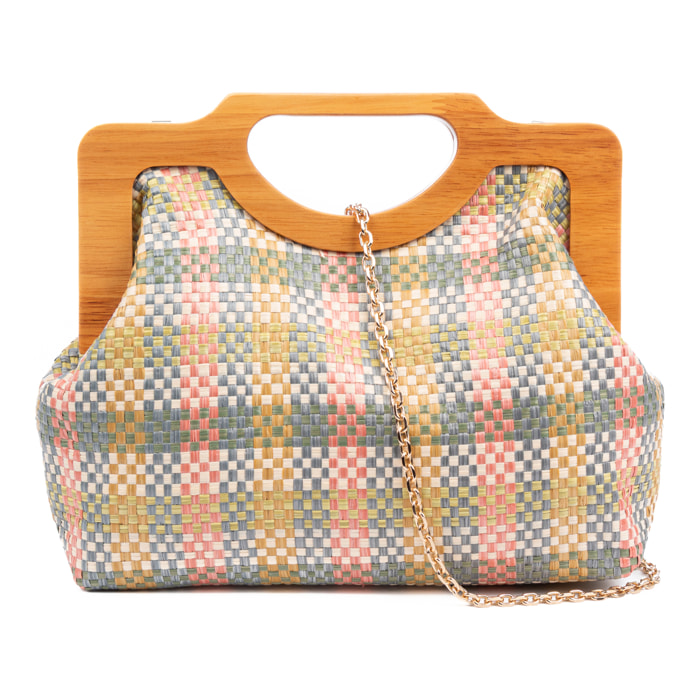 Bogna Bolso de mano Mujer. Fabricado en madera natural y rafia sintética entrelazada.