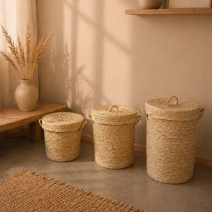 Panier chevron avec couvercle et anse - Naturel