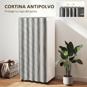 HOMCOM Armario Ropero con Ruedas, Armario para Ropa con Cortina, Barra para Colgar, 2 Compartimentos, Organizador de Ropa para Dormitorio, 60x40x128 cm, Blanco