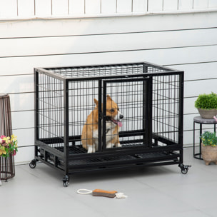 Cage pour chien animaux cage de transport sur roulettes 2 portes noir