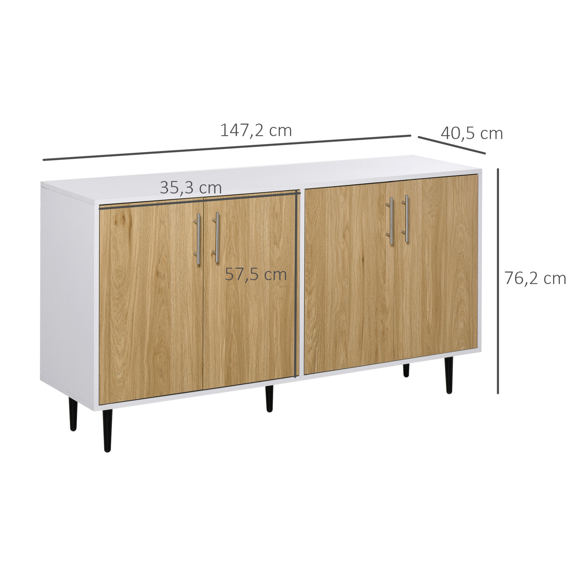 Buffet meuble de rangement 2 placards 2 portes avec étagères réglables blanc chêne clair