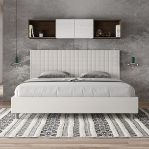 Letto matrimoniale king size con rete imbottito 180x210 similpelle bianco Sunny