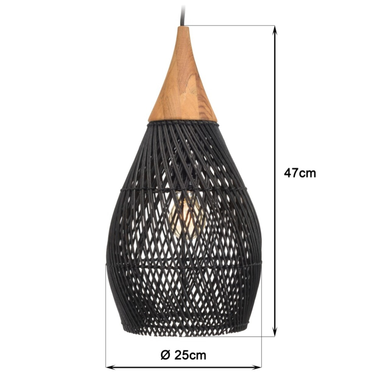 SIXTINE - Suspension 'goutte' 25x25cm en rotin couleur noire et teck