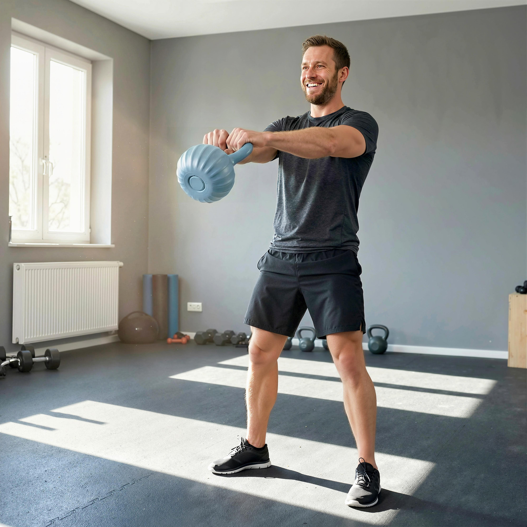 Kettlebell 12 Kg - prise ergonomique - entraînement musculaire & haltérophilie - PP bleu ciel