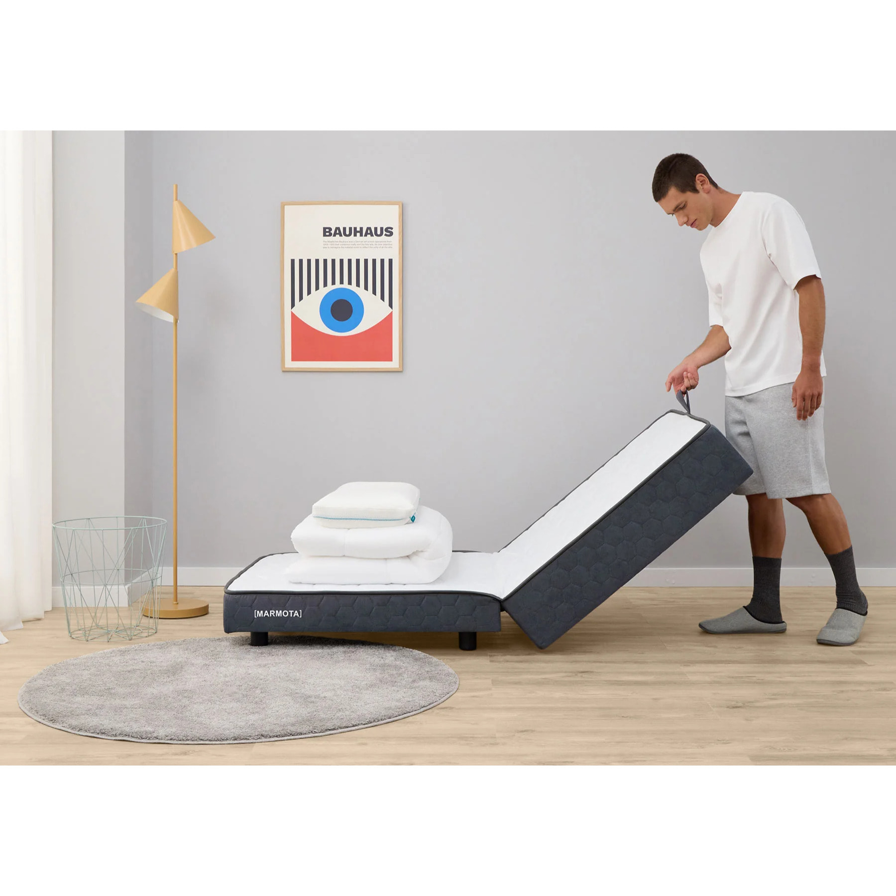Puff Cama Marmota con Viscoelástica - Sillón Cama Plegable y Convertible - Diseño Elegante y Versátil para Visitas - Tejido de Alta Calidad - 3 Años de Garantía