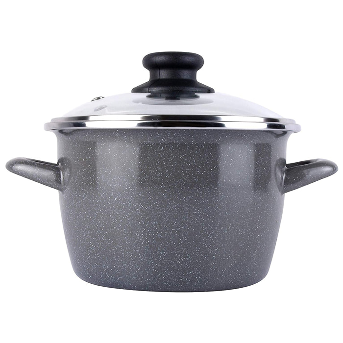 Magefesa K2 GRANSASSO olla 30 con tapa de vidrio, acero esmaltado vitrificado, en gris, inducción y lavavajillas