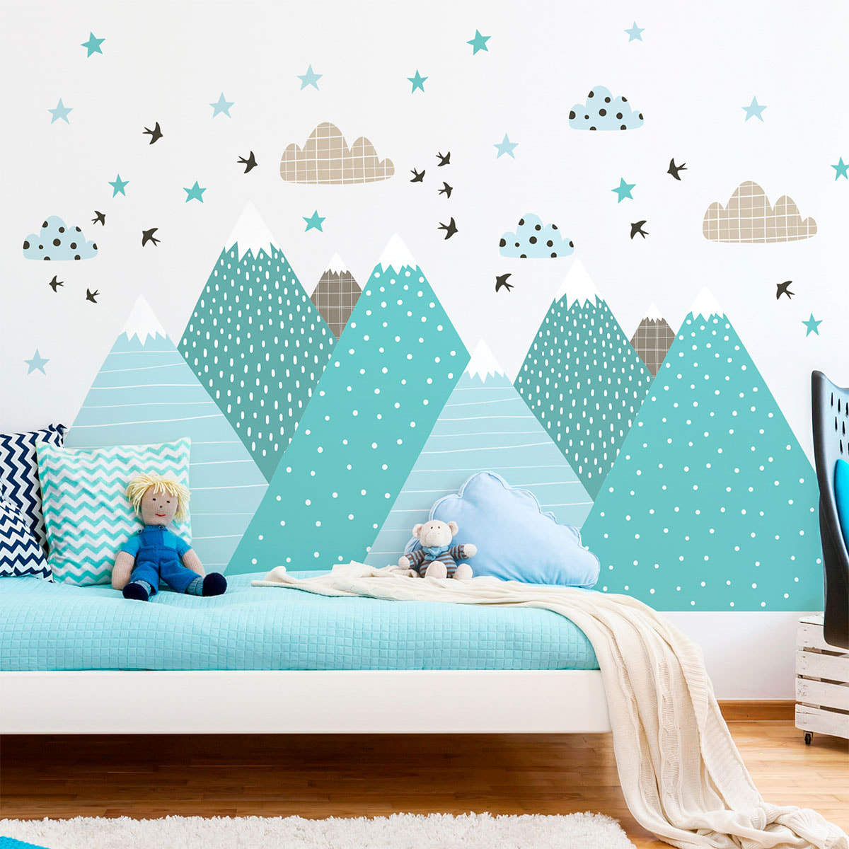 Stickers muraux enfants - Décoration chambre bébé - Autocollant Sticker mural géant enfant montagnes scandinaves JESSIKA