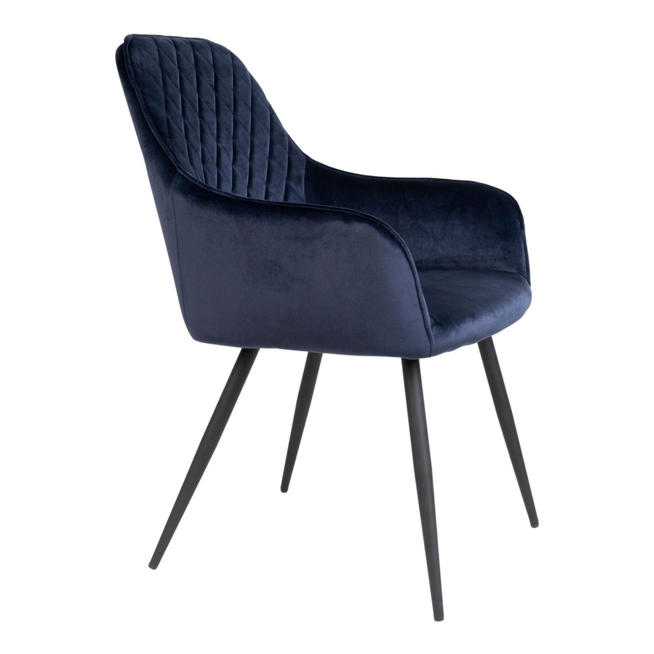 Set 2 sedie da pranzo Harbo con braccioli in velluto blu e gambe nere