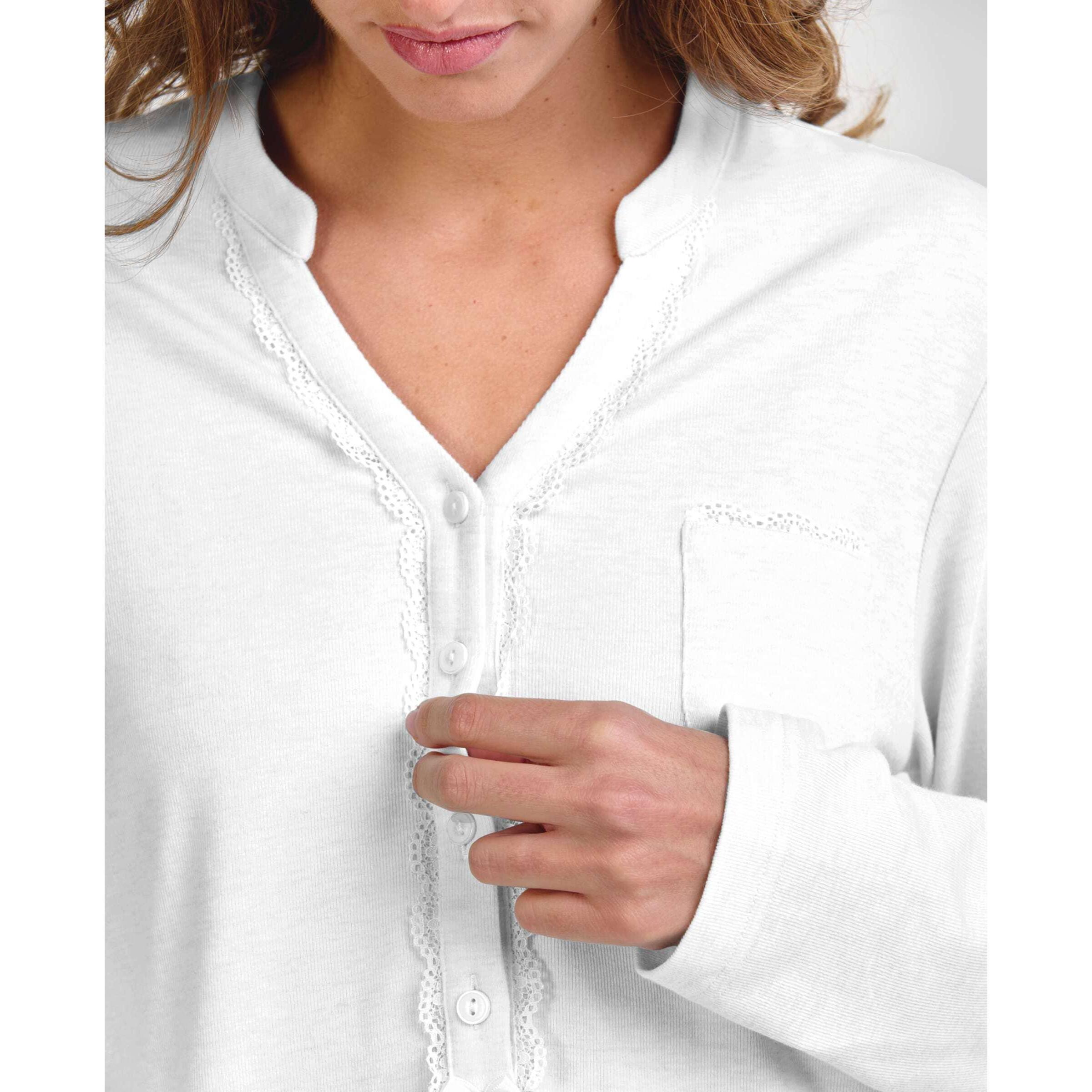 Camisón mujer con encaje abertura de botones y manga larga