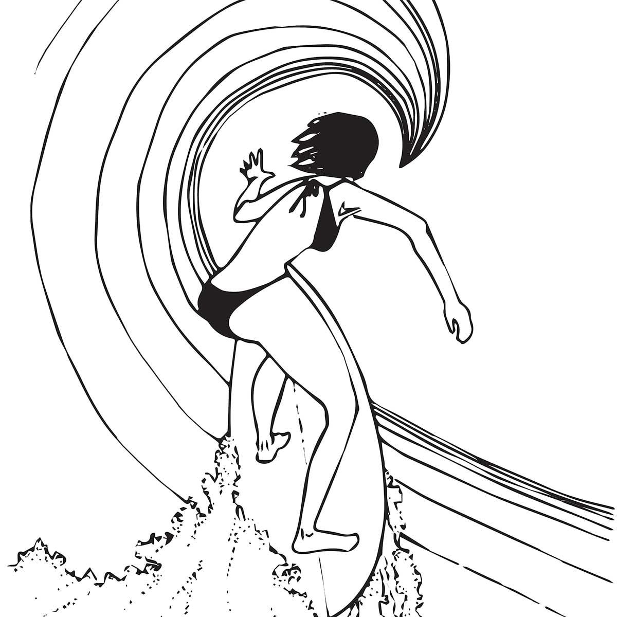 Poster surfeuse tube Affiche sous cadre bois