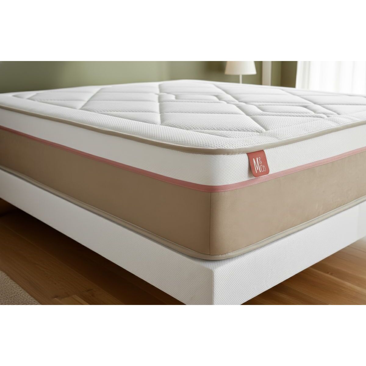 Ensemble Matelas Le Soyeux - 24cm - Ressorts ensachés et mémoire de forme - Equilibré - Sommier Tapissier Blanc